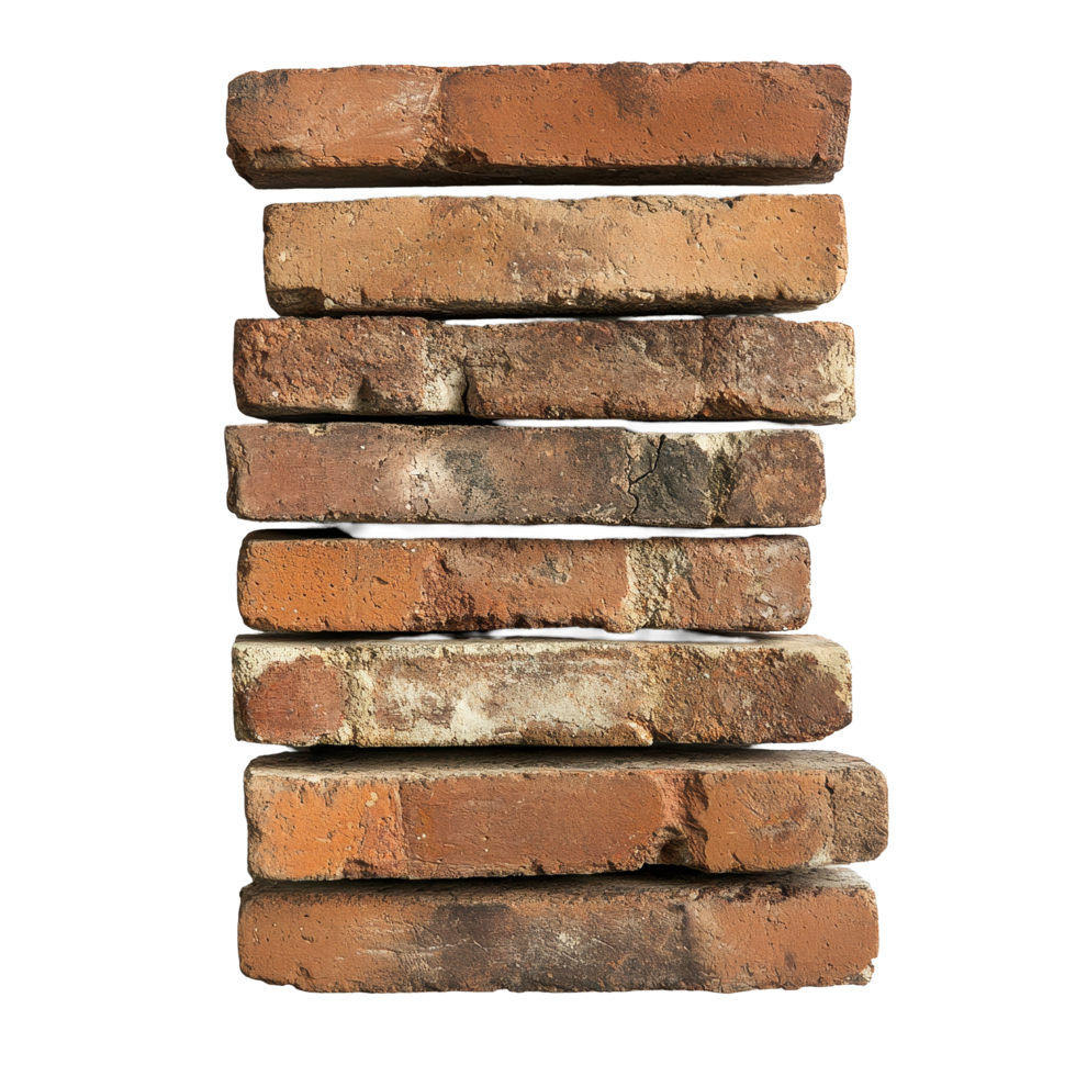 Old bricks arranged neatly on a Transparent background for texture and design inspiration, Old bricks isolated on background png