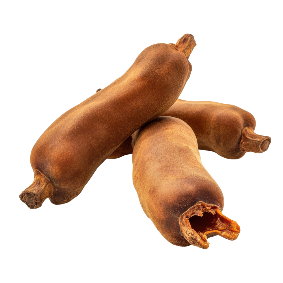 Ripe tamarind pods isolated on a Transparent background, showcasing their smooth brown skin and unique shape, ripe tamarind isolated on background png