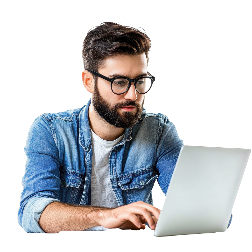 Designer engaged in creative work using laptop against a Transparent background, Designer working with laptop png