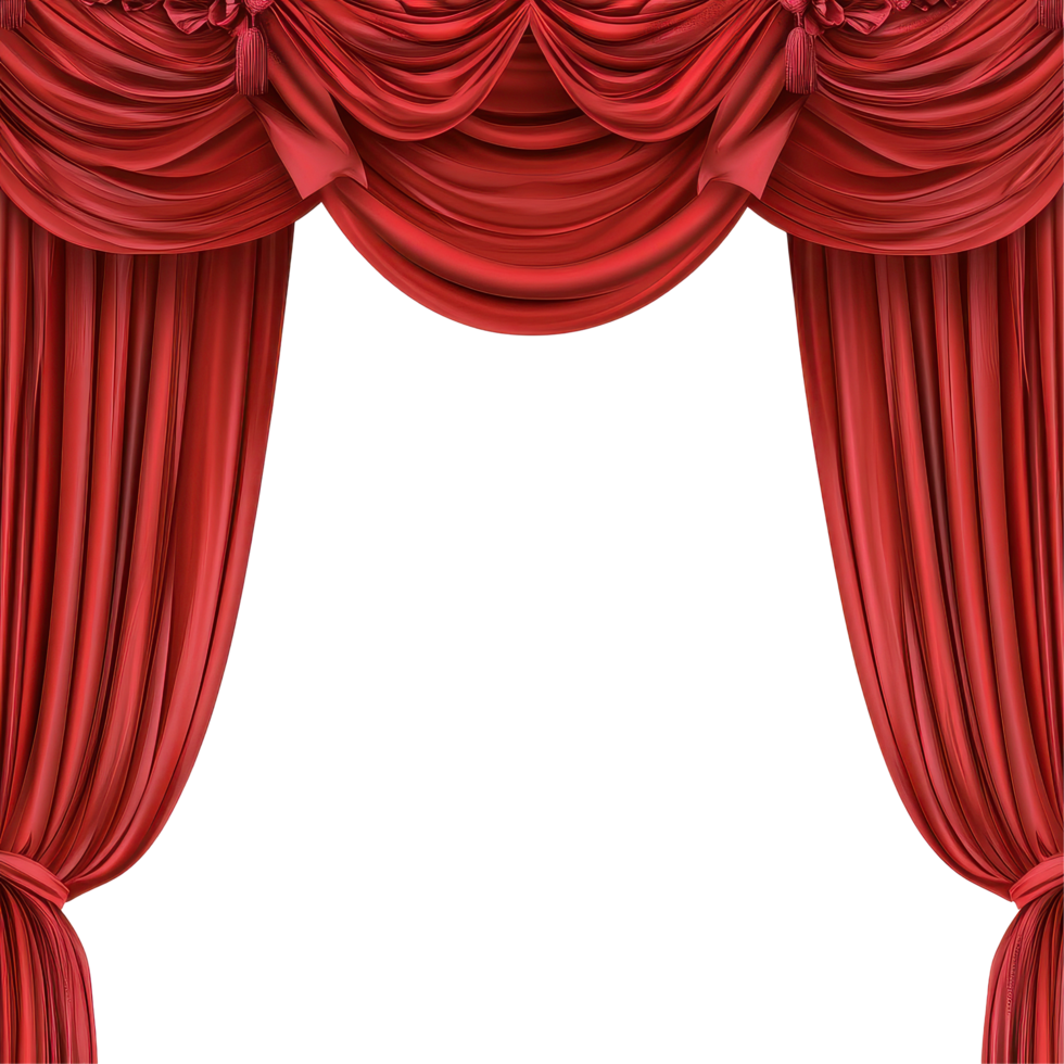 Elegant red curtains draping beautifully against a bright Transparent background for decorative purposes, Red curtains isolated on background png