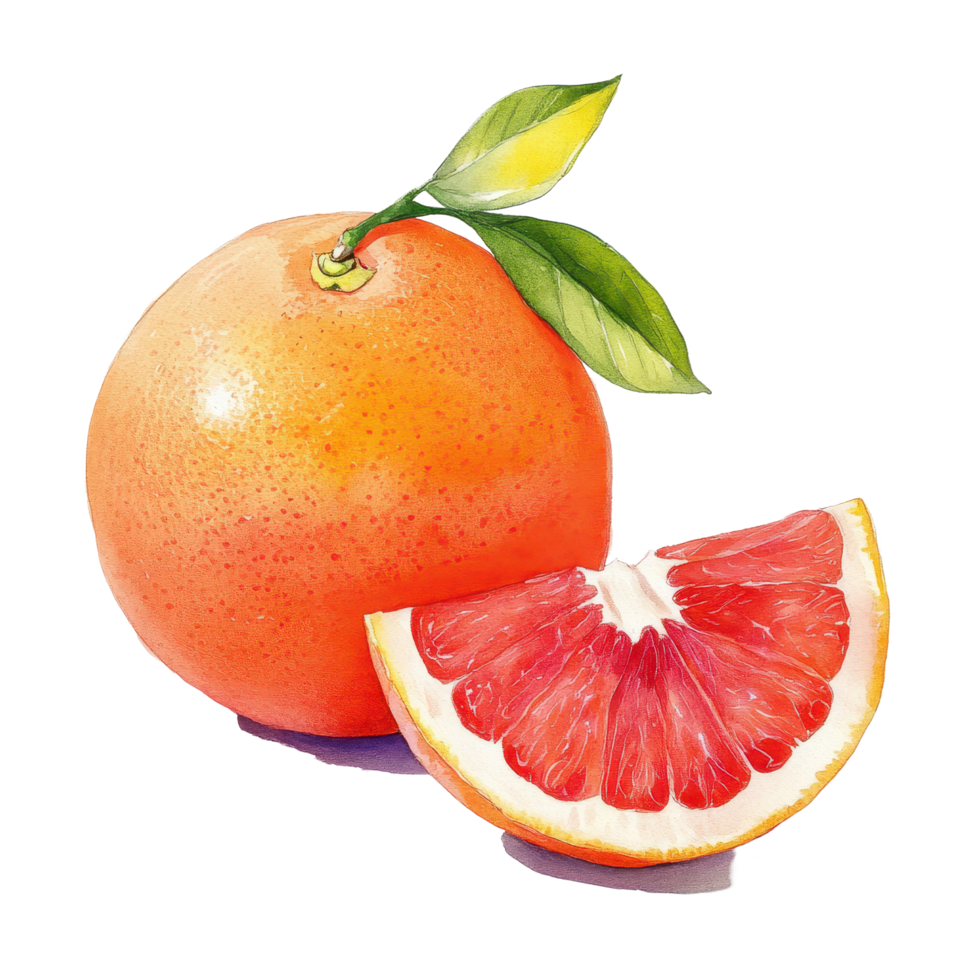 Grapefruit with a fresh slice presenting vibrant colors on a white background, grapefruit with slice on white background png