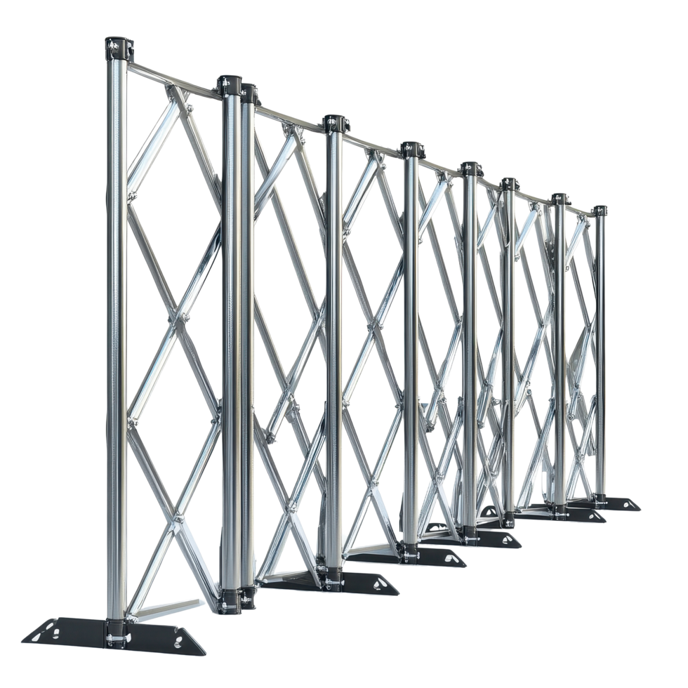Folding steel barrier designed for crowd control and event organization in various settings, Photo folding steel barrier isolated on Transparent background png