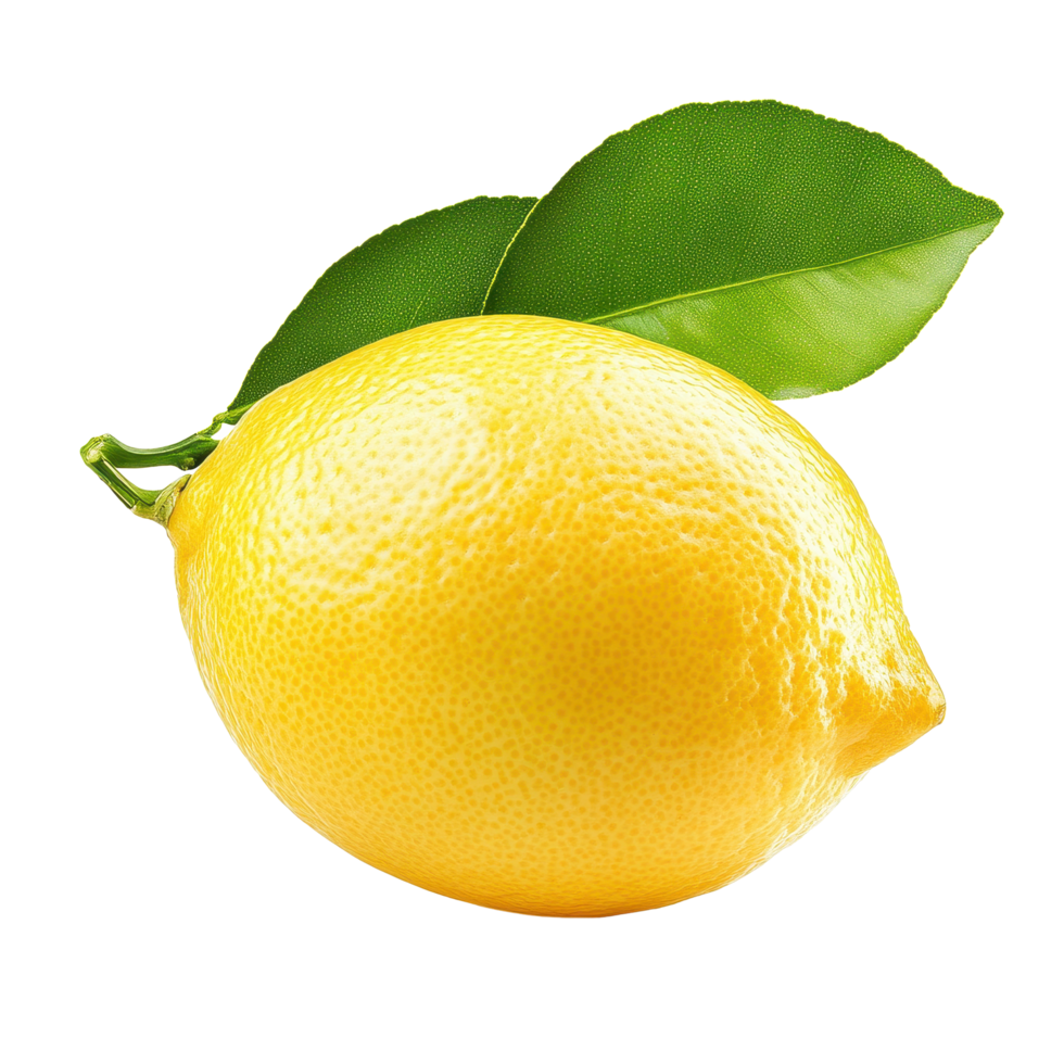 Ripe lemon fruit with vibrant leaves isolated on a Transparent background for culinary and decorative uses, ripe lemon fruit with leaves isolated on background png