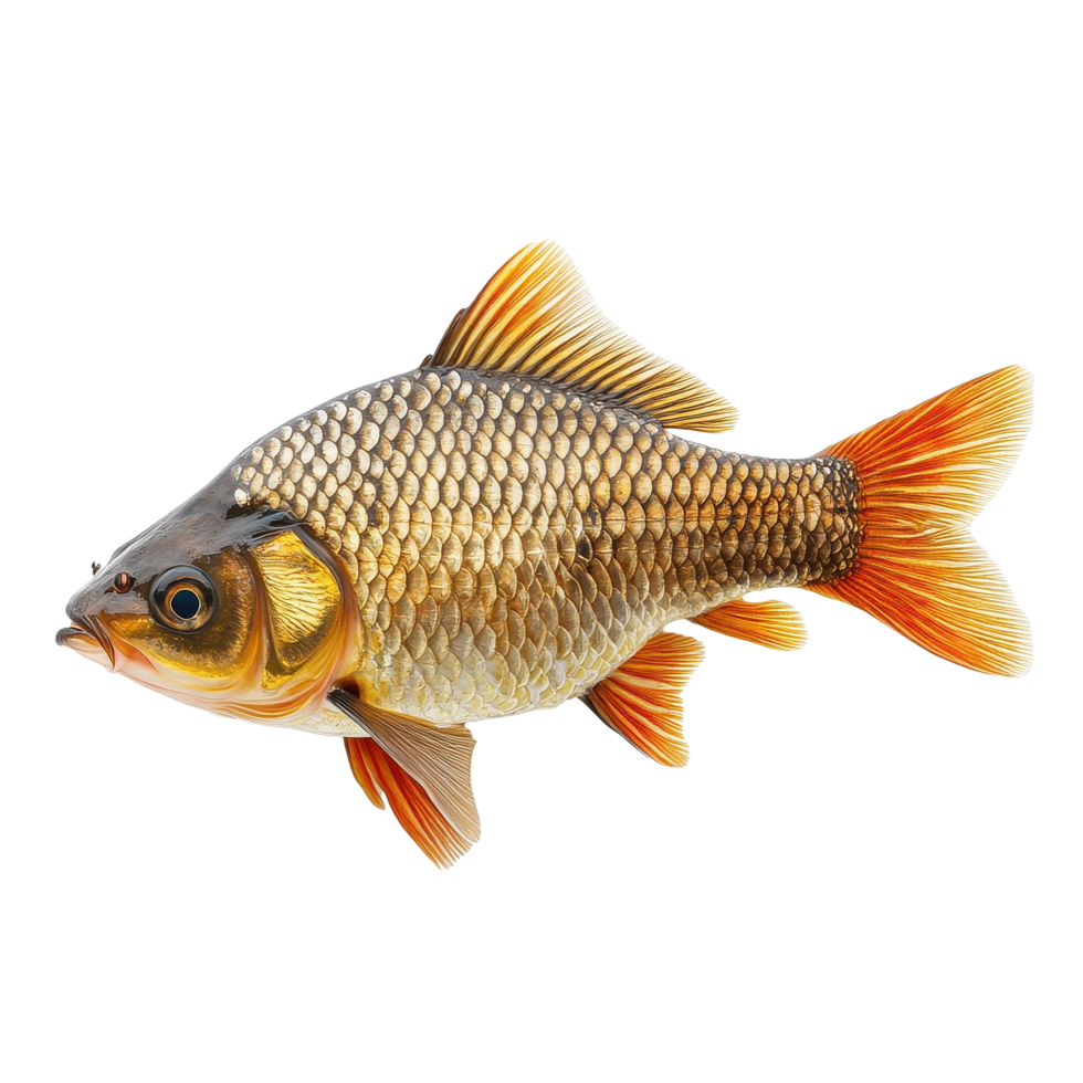 Crucian carp displayed against a Transparent background for design purposes in aquatic studies, Live fish object for design Crucian carp live fishisolated on background png