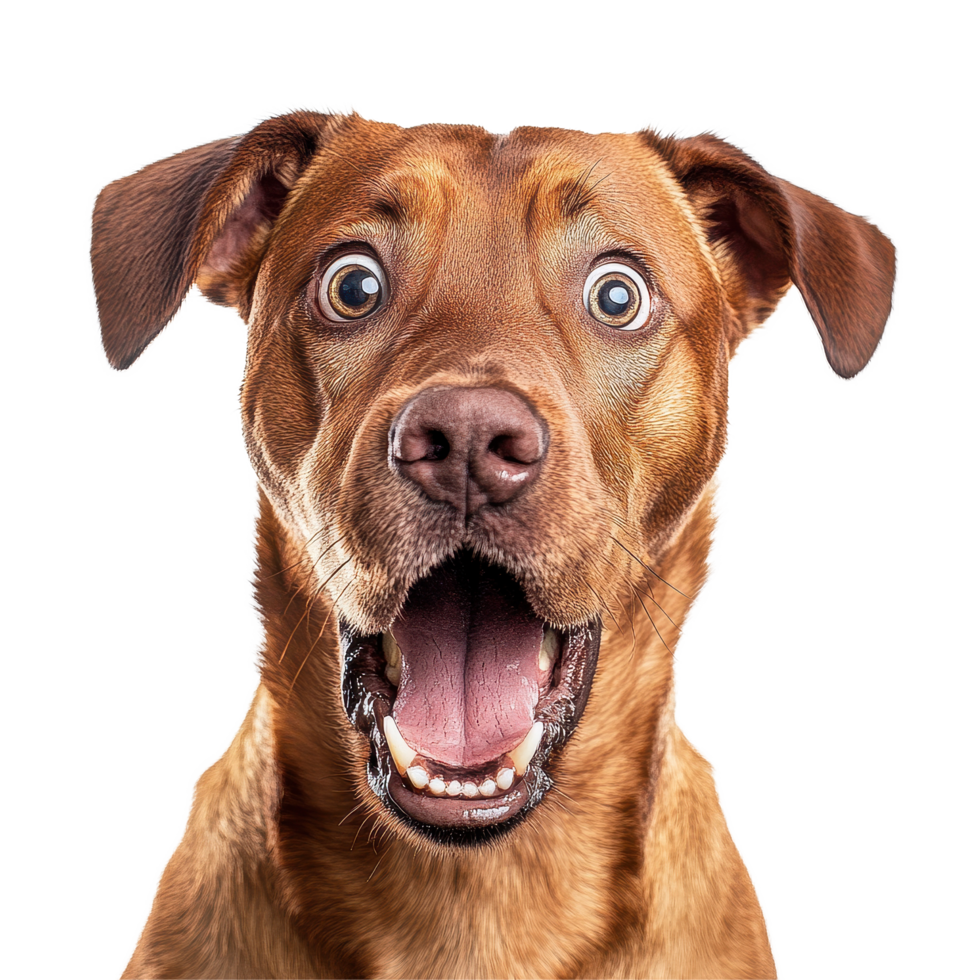 Dog displays shocked expression against a Transparent background capturing a moment of surprise and curiosity, Shocked dog Expression on background png
