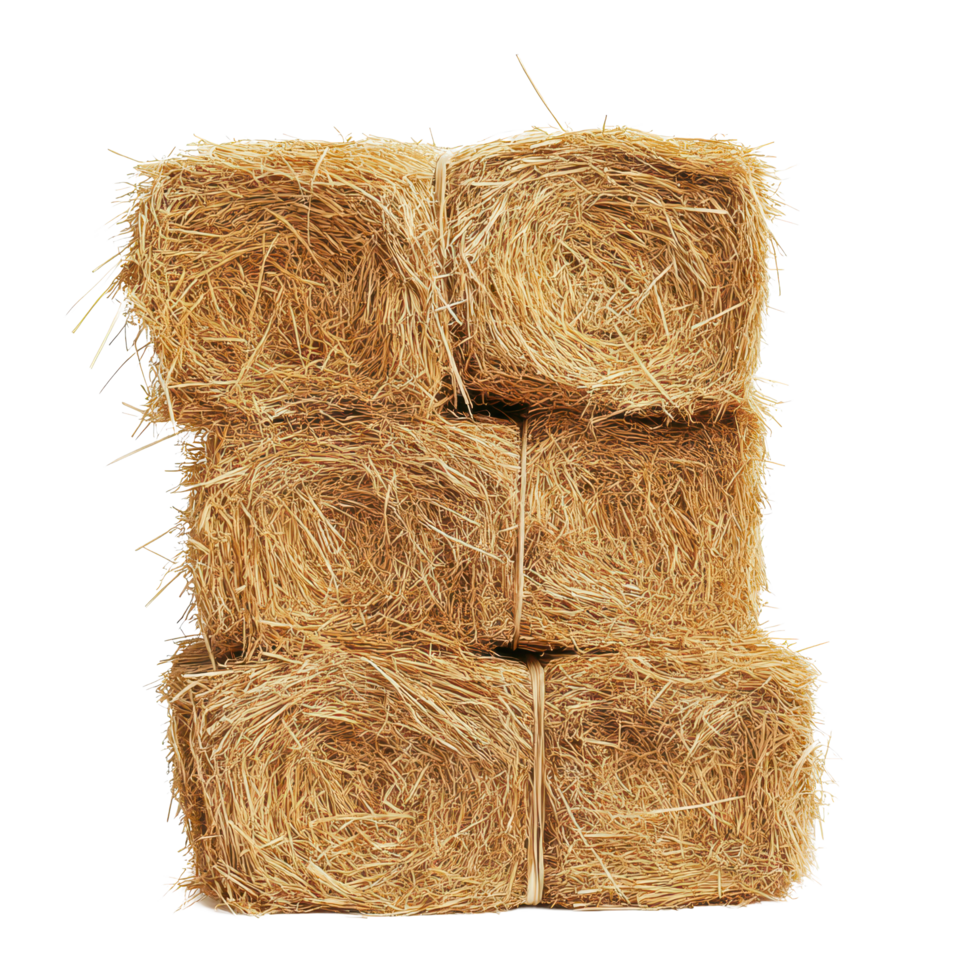 Hay stacks arranged vertically against a plain background showcasing agricultural elements in a rustic style, Hay stacks isolated on white background png