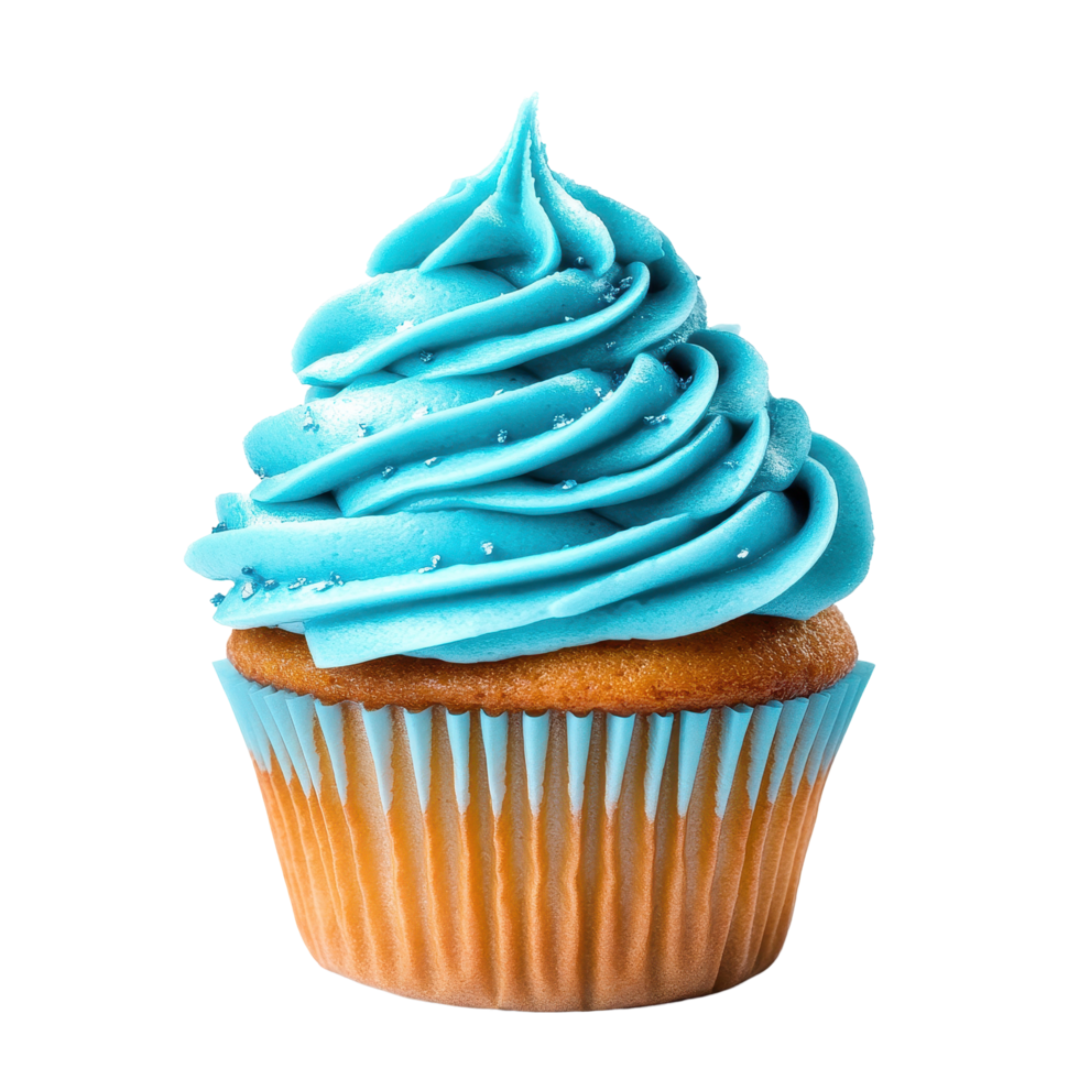 Delicious turquoise cupcake with creamy frosting set against a clean Transparent background, Turquoise cupcake isolated on background png