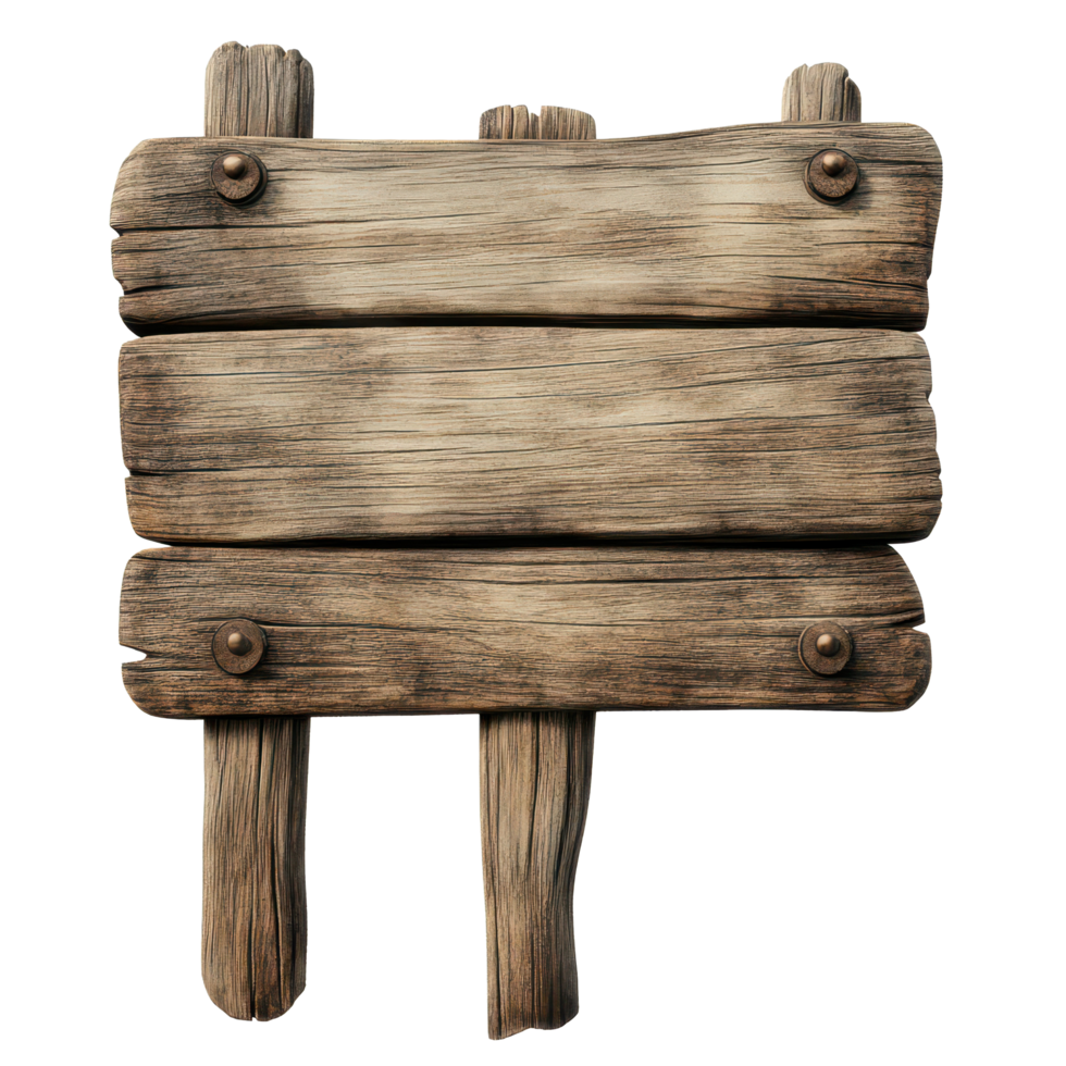 Wooden sign with a rustic design isolated on a Transparent background for various creative uses, Wooden sign isolated on background png