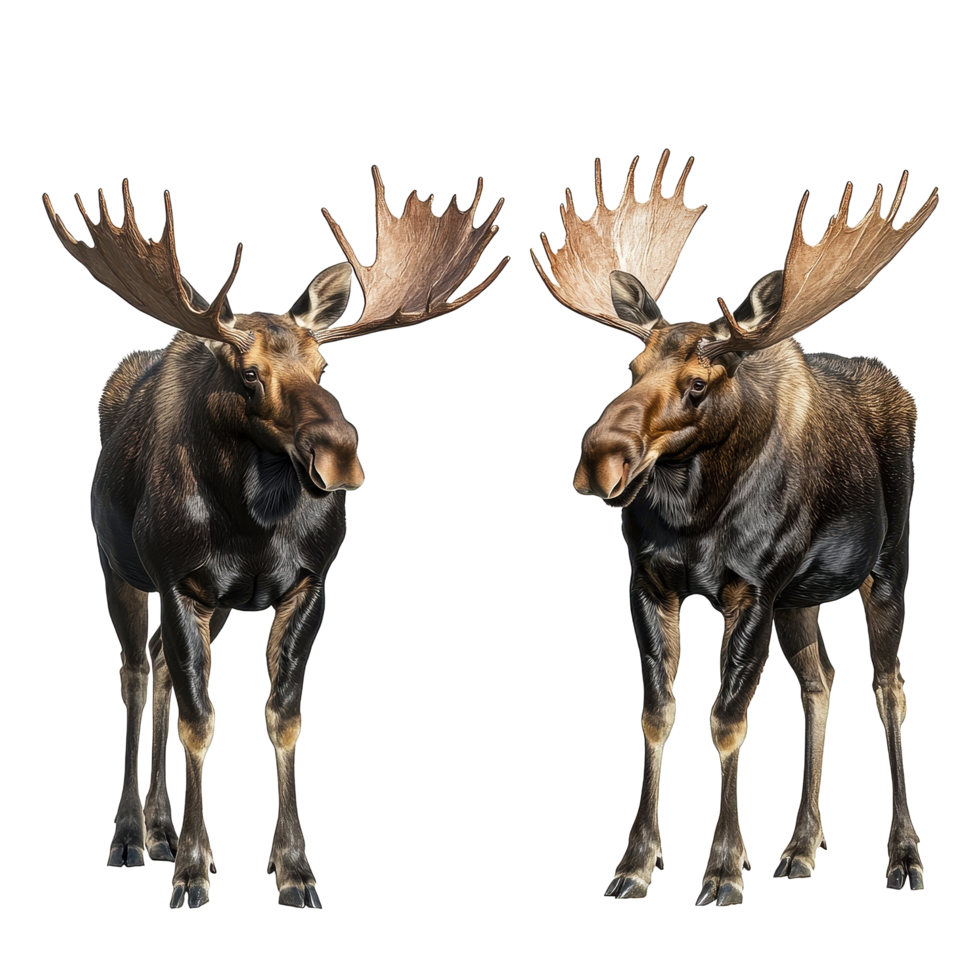 Majestic moose in various poses showcasing their beauty and strength in the wild, Majestic Moose, Wild Animals in Various Poses, isolated on Transparent background png