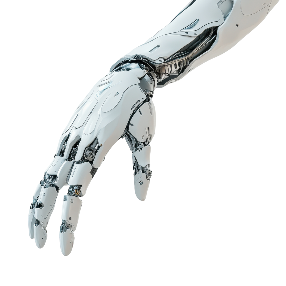 Futuristic mechanical arm displayed against a sleek Transparent background for innovation and technology showcase, Mechanical arm with futuristic style background png