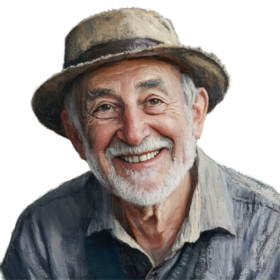 Portrait of a happy grandfather smiling with a warm expression in a rustic setting, happy grandfather portrait png