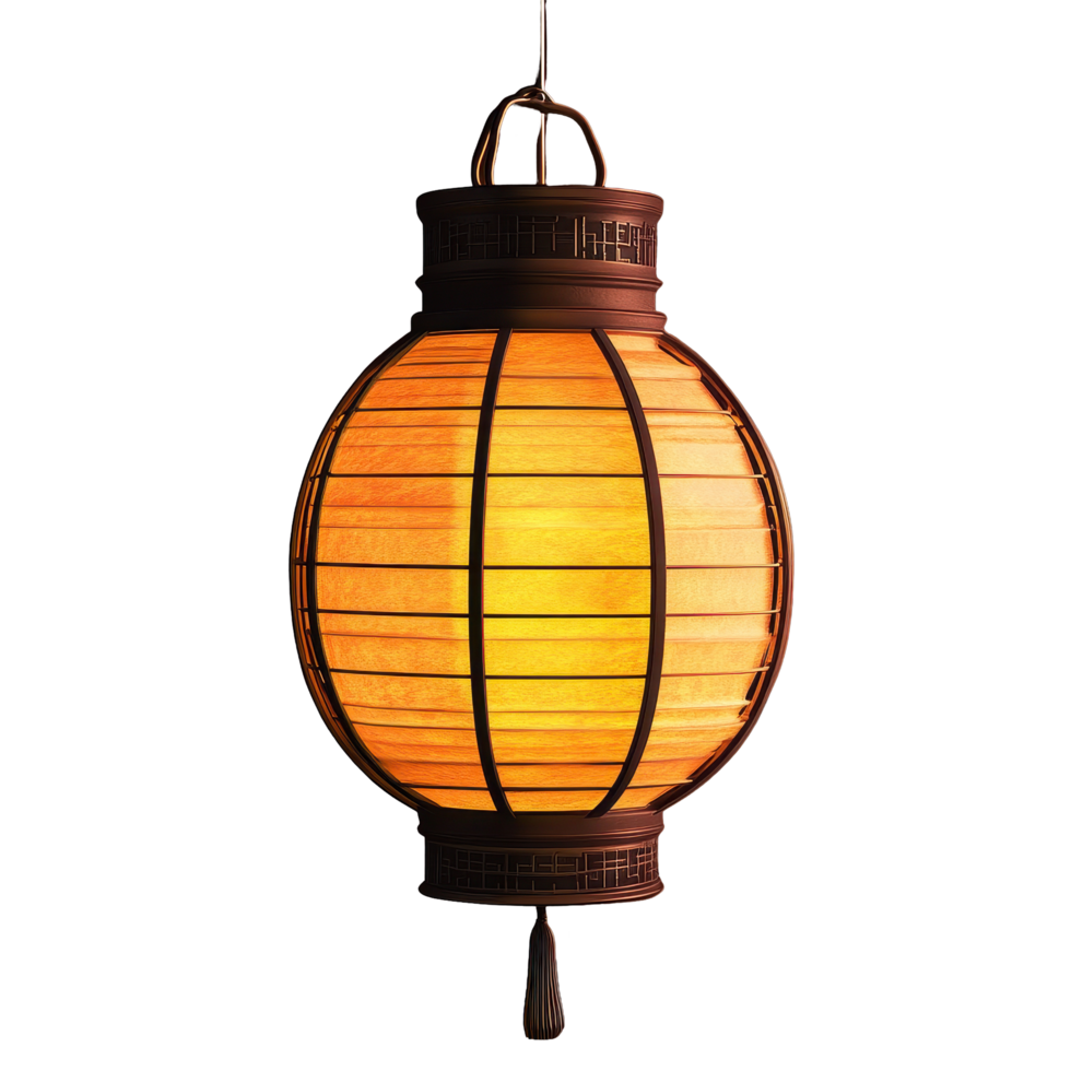 Illuminated traditional Asian lantern hanging against dark background, Traditional Asian Lantern Illuminated Isolated png