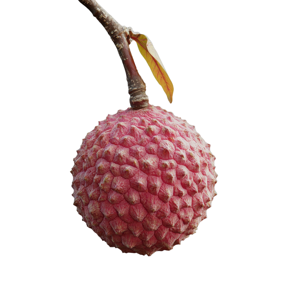 Fresh lychee fruit hanging from a branch, showcasing its unique texture and vibrant color, Lychee isolated on alpha layer png