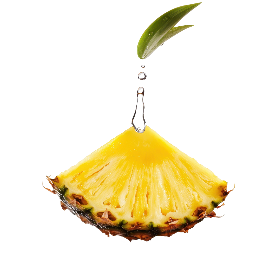 Slice of pineapple with droplet of water isolated on Transparent background showcasing freshness and vibrancy, Slice pineapple with drop of water isolated on background png