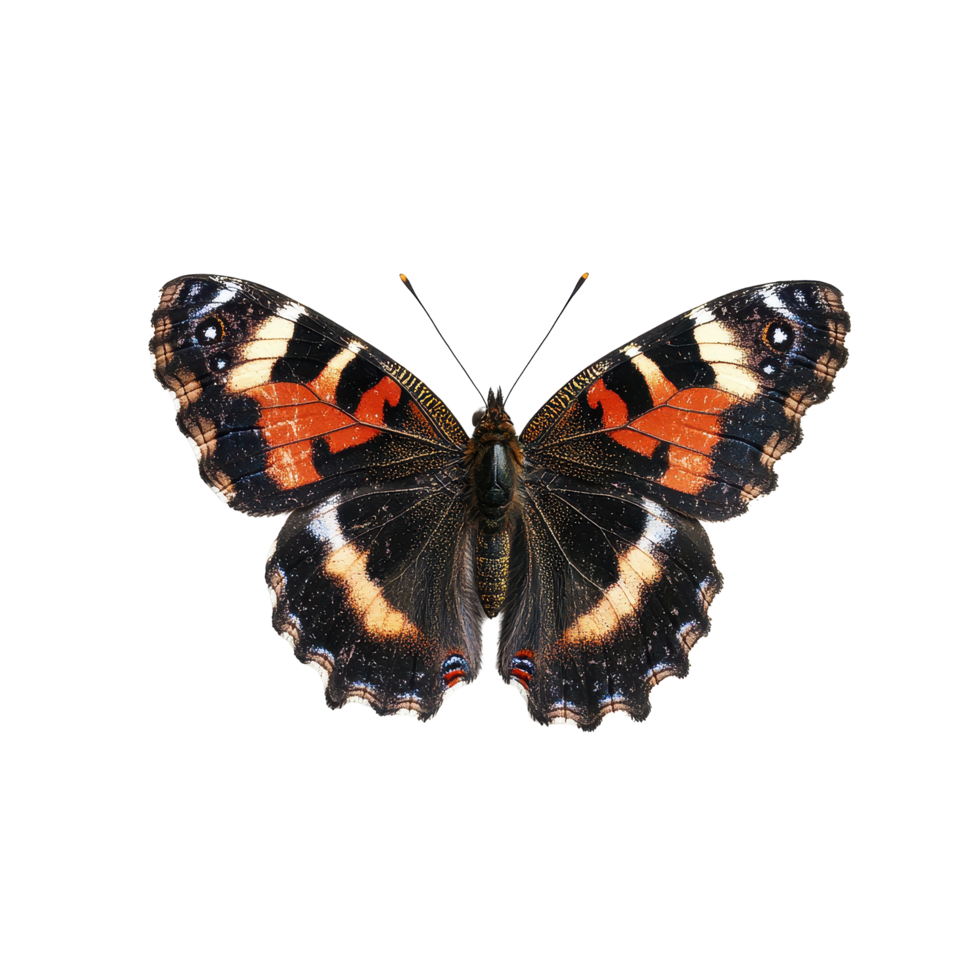 Beautiful Vanessa atalanta butterfly displaying vivid colors on a clean Transparent background, Vanessa atalanta butterfly, isolated on background png