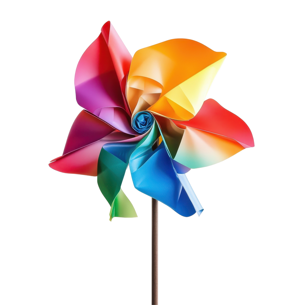 Colorful pinwheel spinning joyfully against a bright Transparent background, Colorful Pinwheel on background png