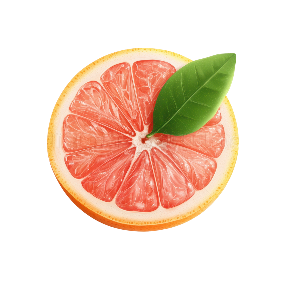 Ripe half of pink grapefruit with fresh green leaf on a bright background, Ripe half of pink grapefruit citrus fruit with leaf isolated on Transparent background png