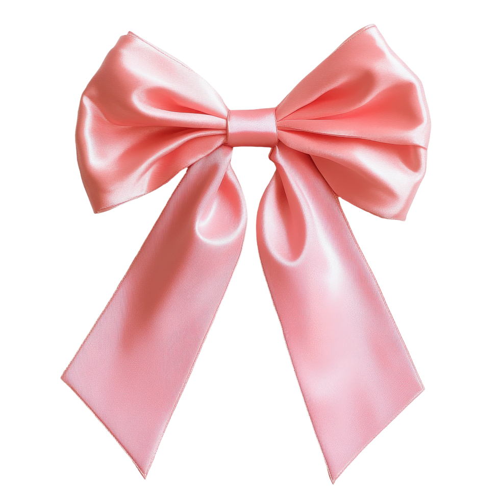 Charming pink satin bow with long tails against a Transparent background, pink bow in the shape a bow, background png