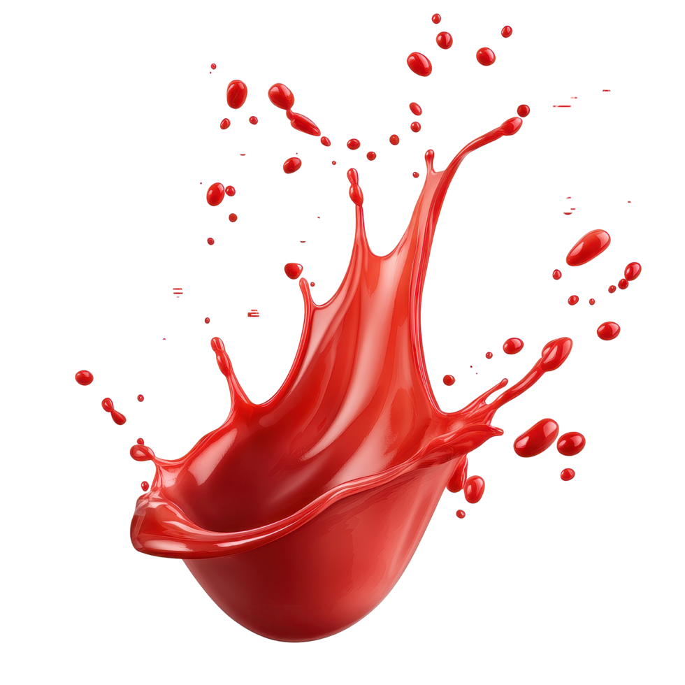 Bright red ketchup splash isolated on a transparent background with dynamic droplets around, Red ketchup splash isolated transparent or isolated on Transparent background png