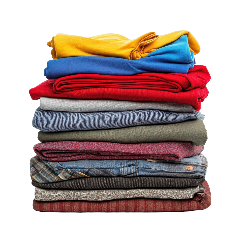 Pile of neatly folded various clothes isolated on a Transparent background for organization or storage ideas, Pile Folded Various Clothes isolated background png