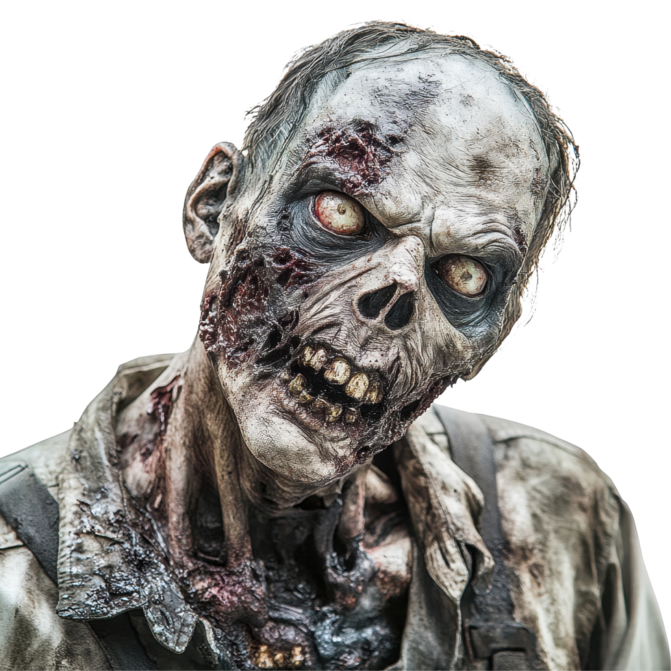 Scary zombie with decaying features and pale eyes isolated on Transparent background, Scary zombie isolated on background png
