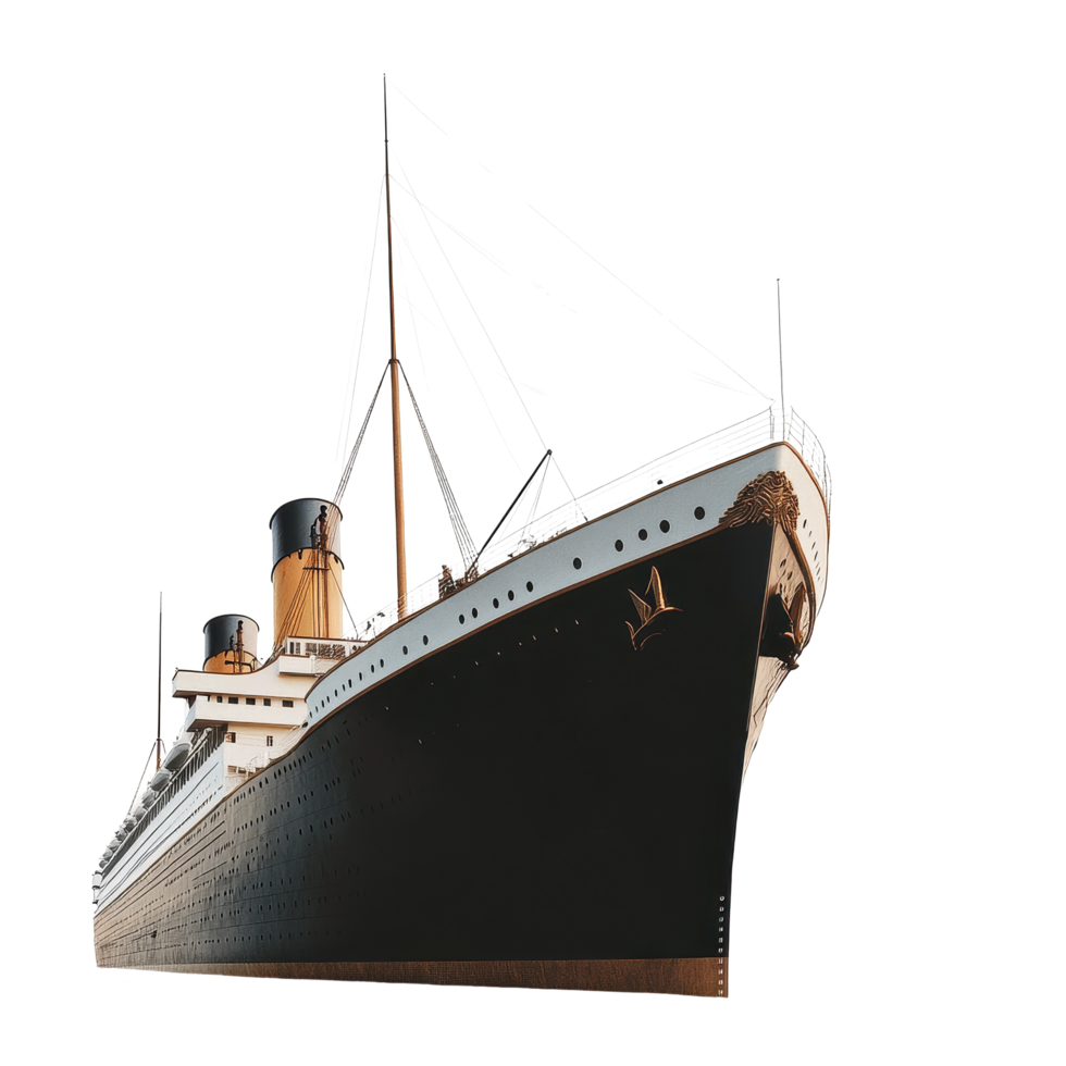 Conceptual representation of the Titanic on a Transparent background highlighting its grandeur and historical significance, titanic, background png