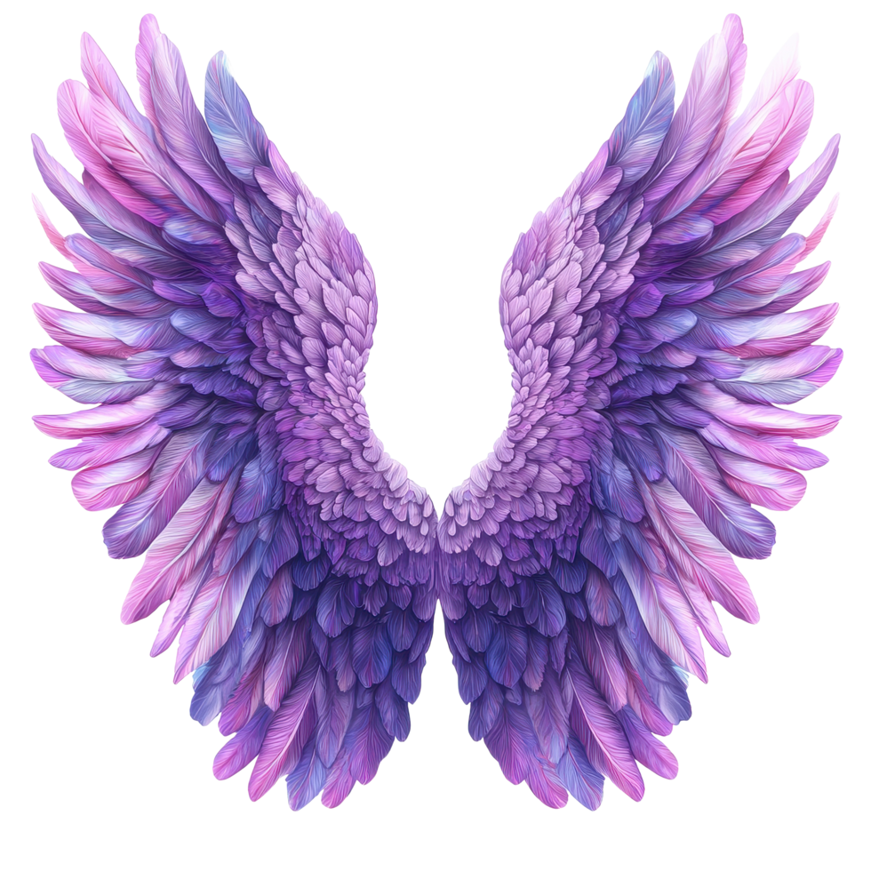 Purple angel wings designed with intricate feather details against a Transparent background, Purple Angel Wings isolated on background background png