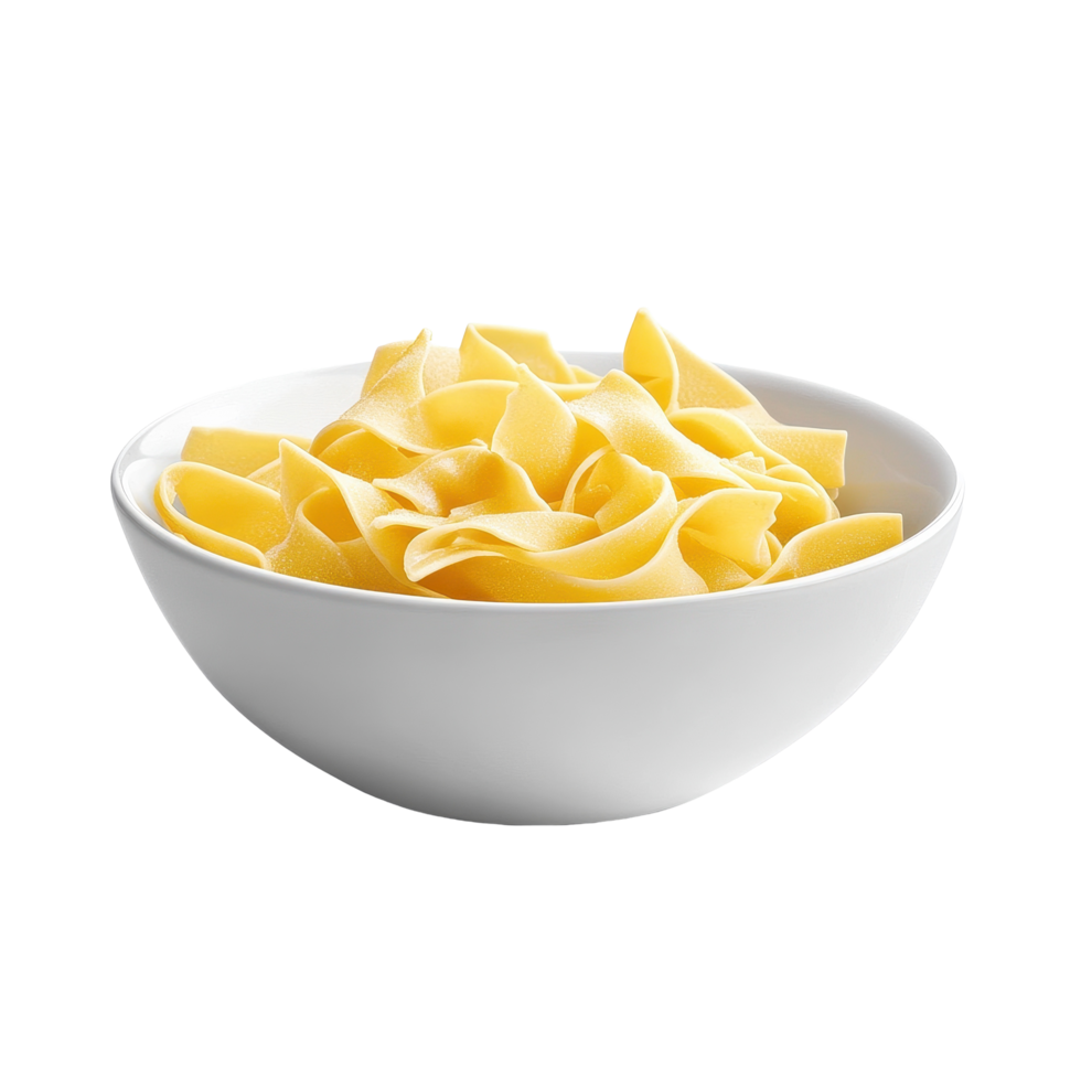 Fresh homemade pasta in a white bowl isolated on clean background for culinary presentation, Pasta in white bowl isolated on Transparent background png