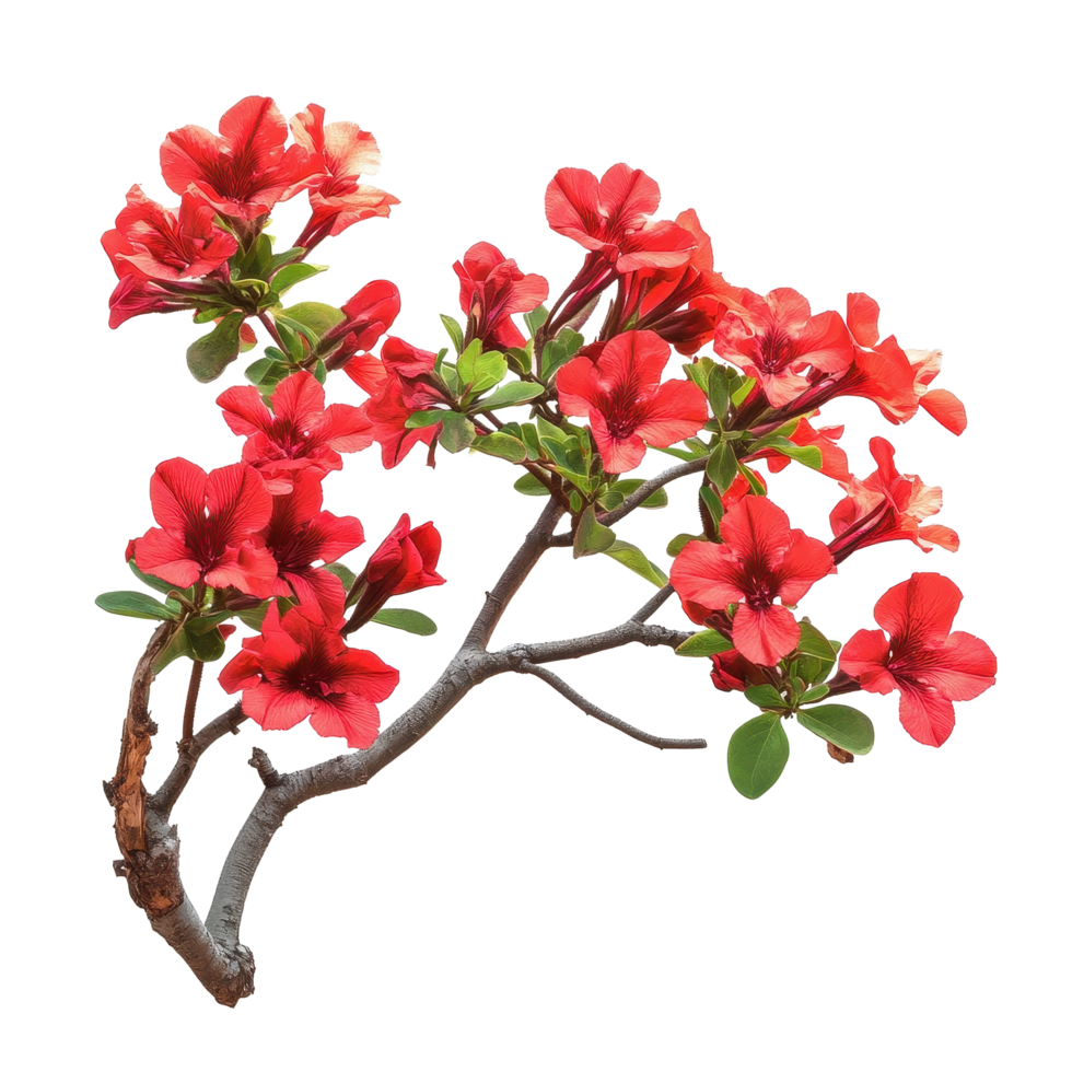 Vibrant cluster of red adenium flowers blooming on a Transparent background showcasing nature s beauty, Isolated image many red flowering adeniums on background png