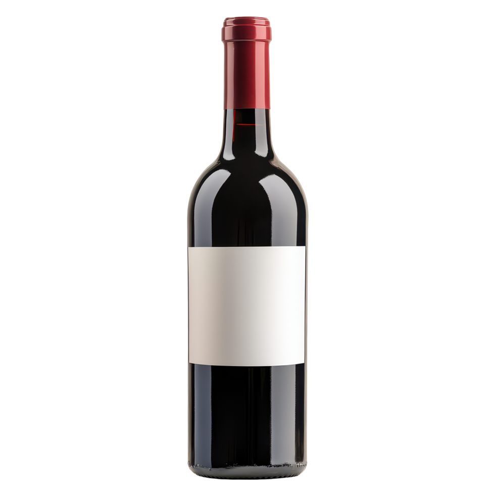 Elegant red wine bottle with blank label standing alone against a Transparent background, Wine bottle wine bottle isolated blank label red wine alcohol png