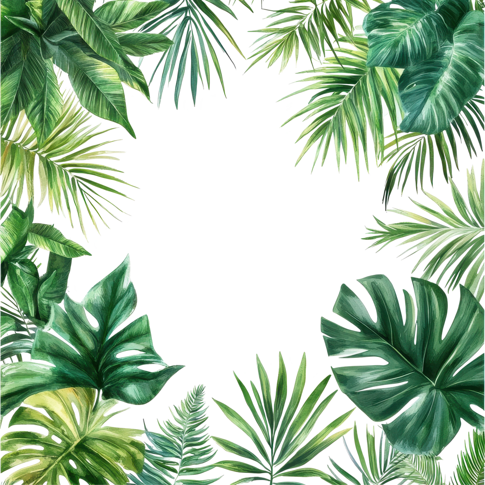 Tropical green leaves create a vibrant decorative art frame for walls, Tropical green leaves for decoration art frame wallpaper,card on Transparent background png