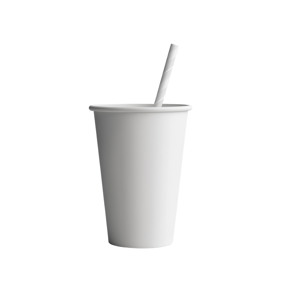 Mockup template of a paper soda cup with a straw, perfect for branding and marketing projects, Paper Soda Cup with Straw Mockup Template isolated on Transparent background png