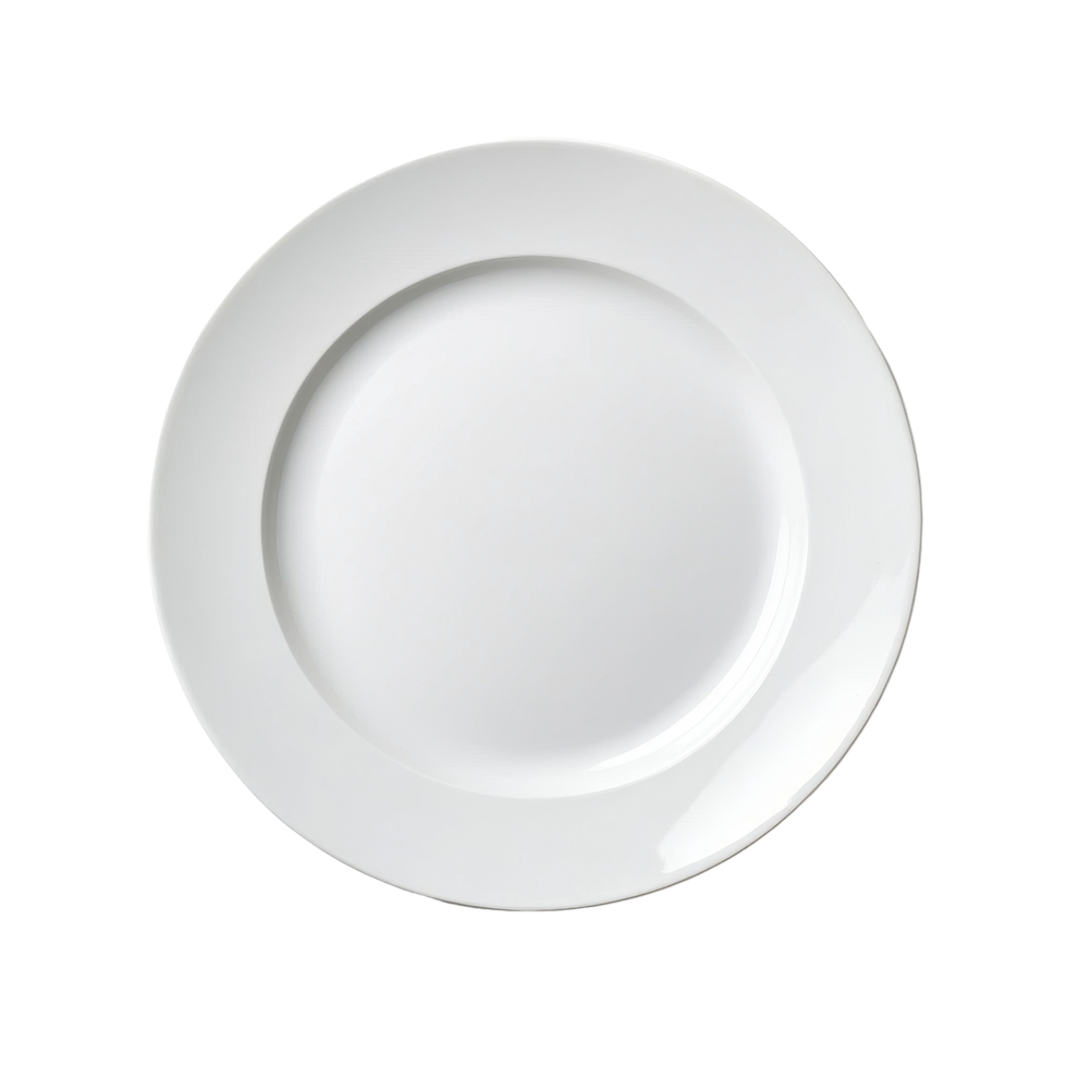 Top view of an empty white plate isolated on a plain Transparent background, ideal for presentation and culinary ideas, top view empty white plate isolated on background png