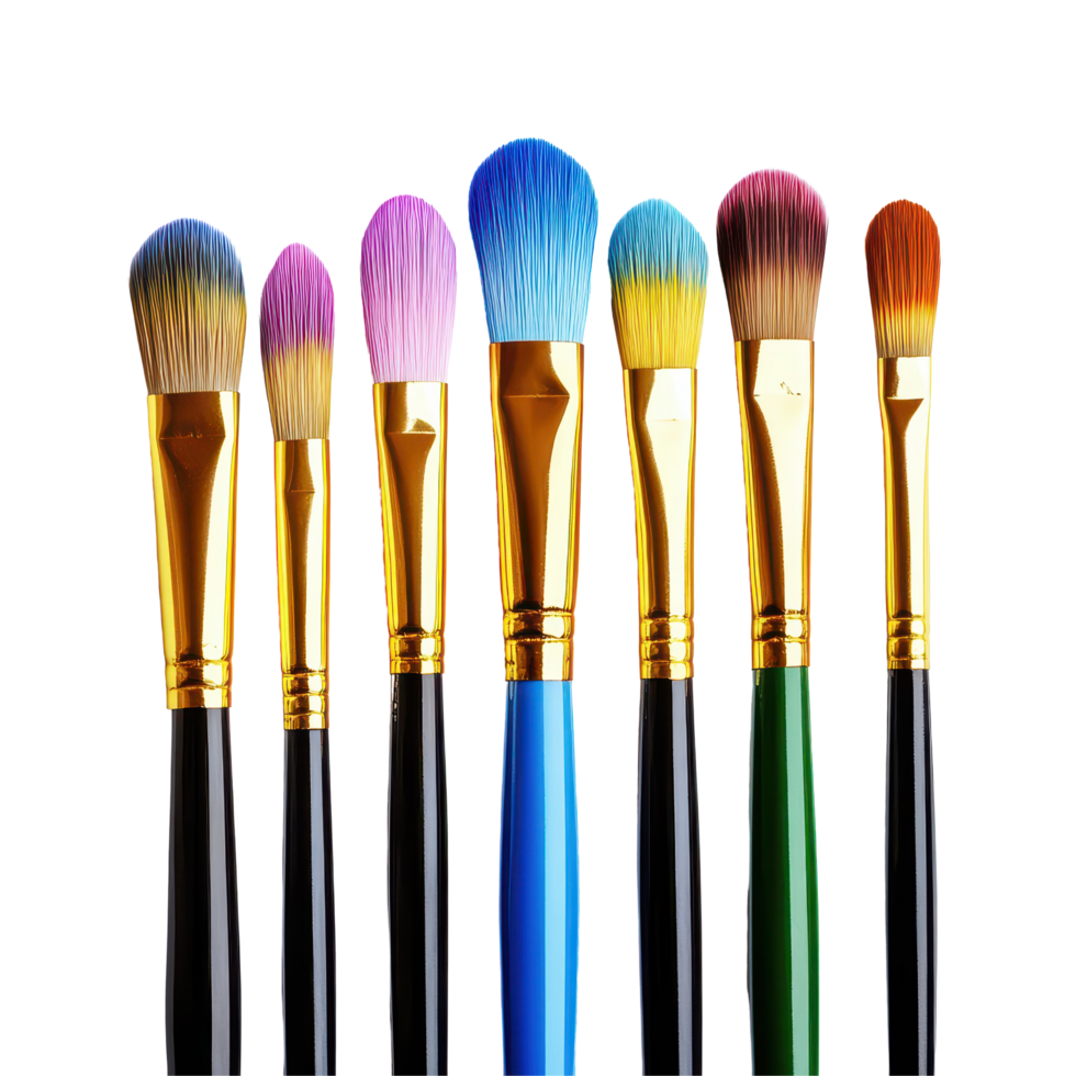 Colorful paint brushes arranged in a row ready for creative projects and artistic expression, group paint brushes with different colors on them, white background png