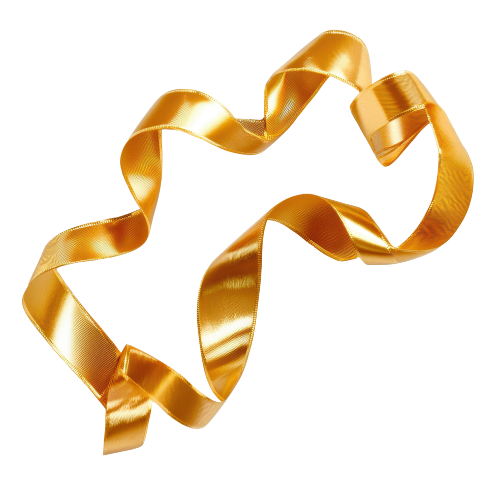 Elegant gold curly ribbon on a white background for creative gift wrapping ideas, Gold curly ribbon for gift box, white background png