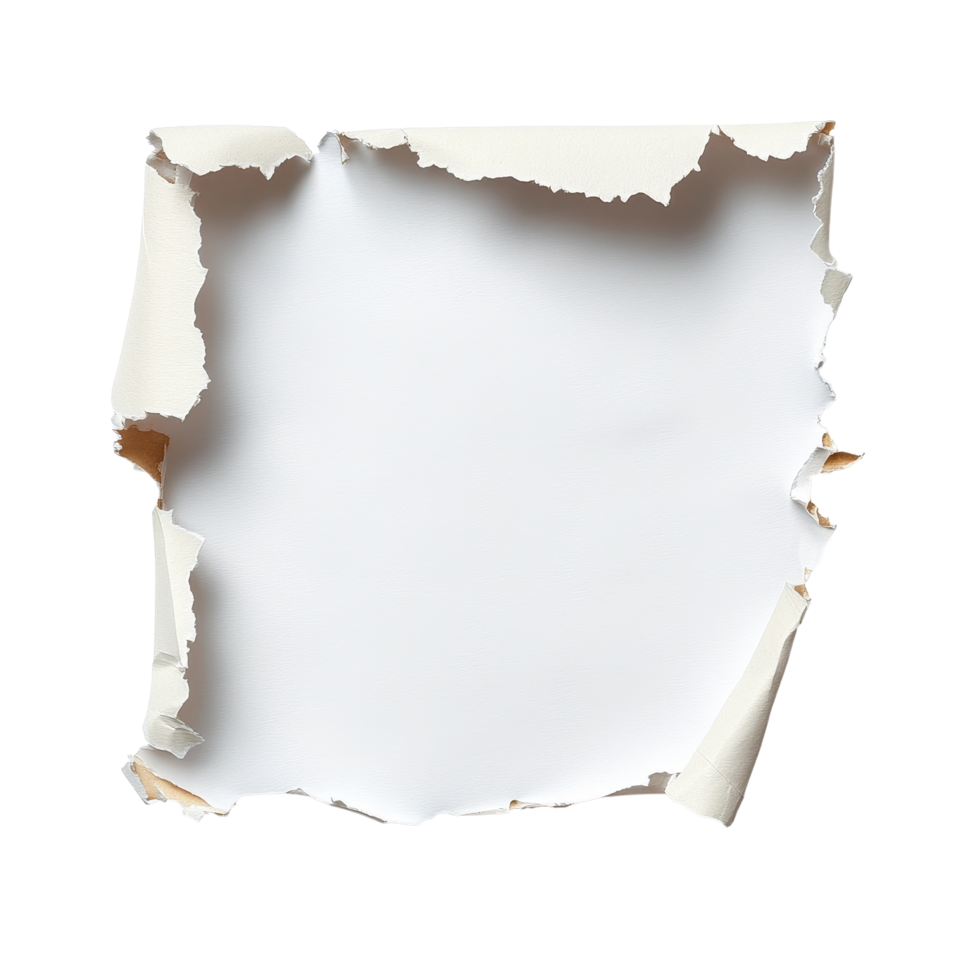 Ripped white paper with torn edges revealing a clean background for creative use and design projects, Ripped paper over transparent or Transparent background , background png