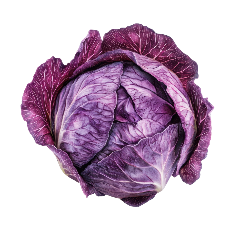 Freshly harvested purple cabbage on a clean Transparent background showcasing its vibrant color and texture, purple cabbage isolated background png