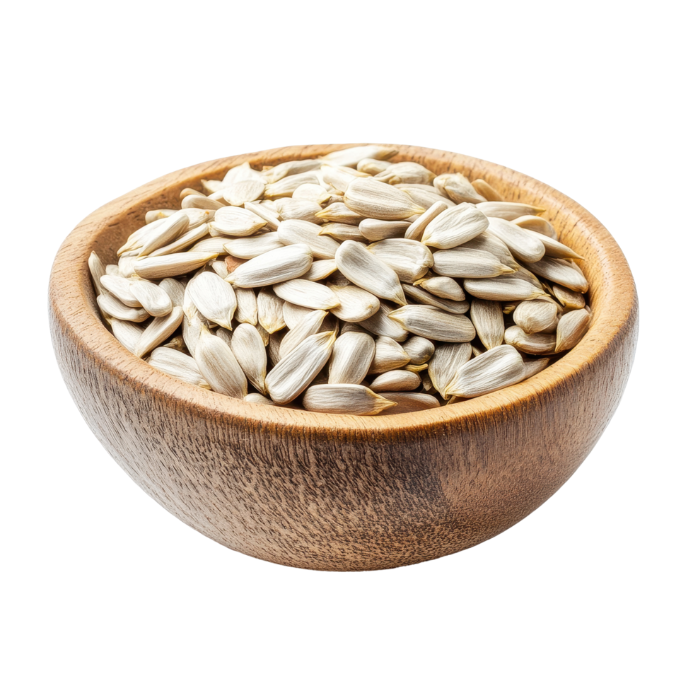 Fresh sunflower seeds in a wooden bowl on a bright background, sunflower seeds in wood bowl isolated on Transparent background png