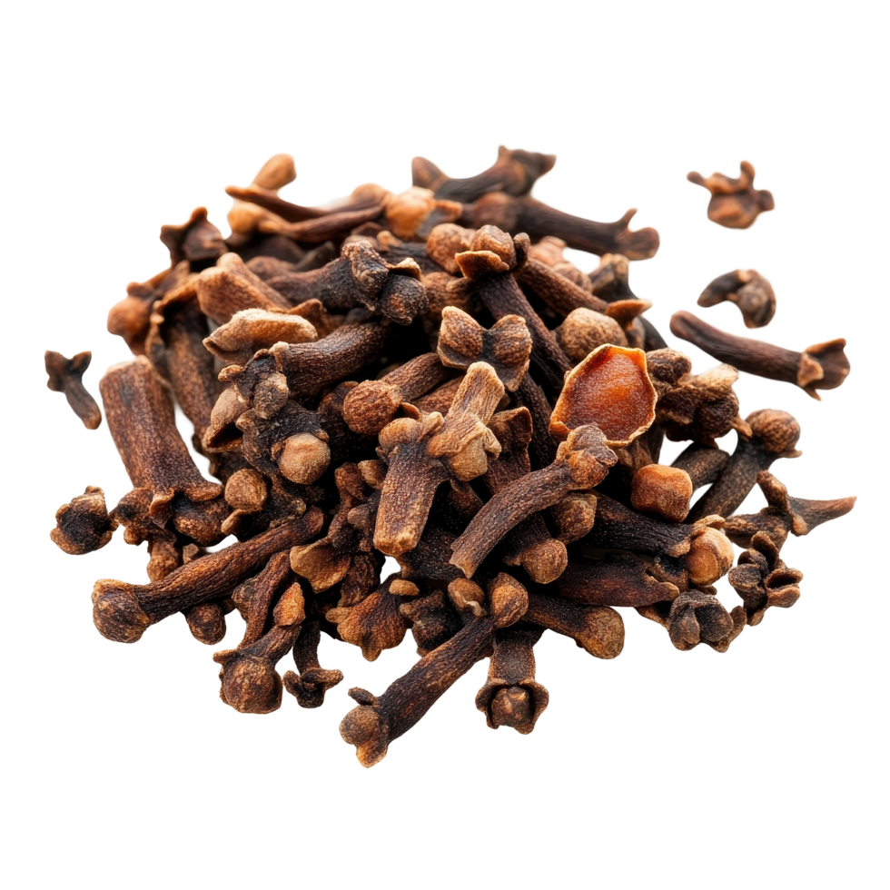 Dry clove clustered on a Transparent background showcasing their rich texture and color, Dry clove isolated on background png