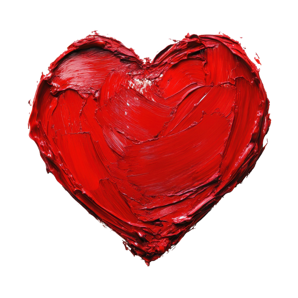 Bright red heart painted with passion on a clean Transparent background showcasing artistic expression, painted red heart isolated on background png