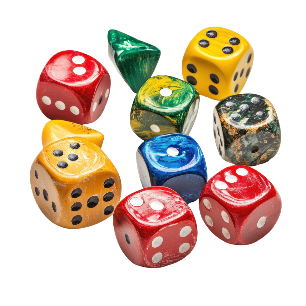 Colorful board game counters in various shapes and designs arranged on a white background for games and fun, board game counters isolated on white background png