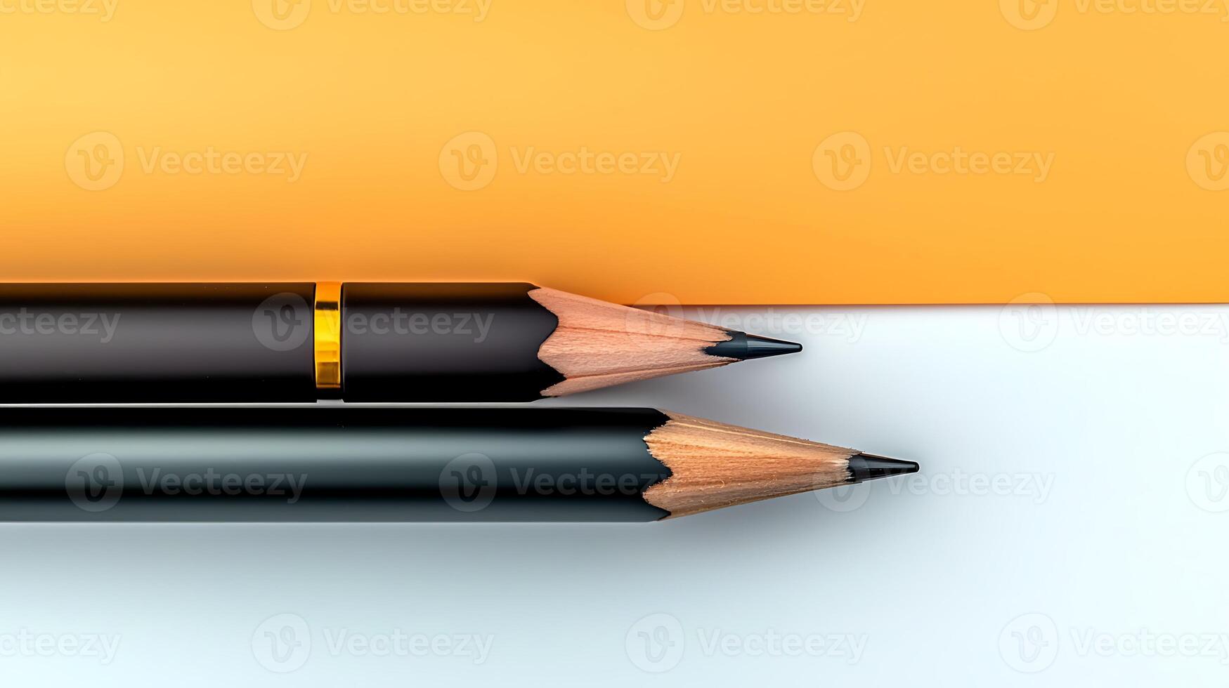 Close-up of two sharpened pencils on a contrasting background, showcasing colors and textures photo