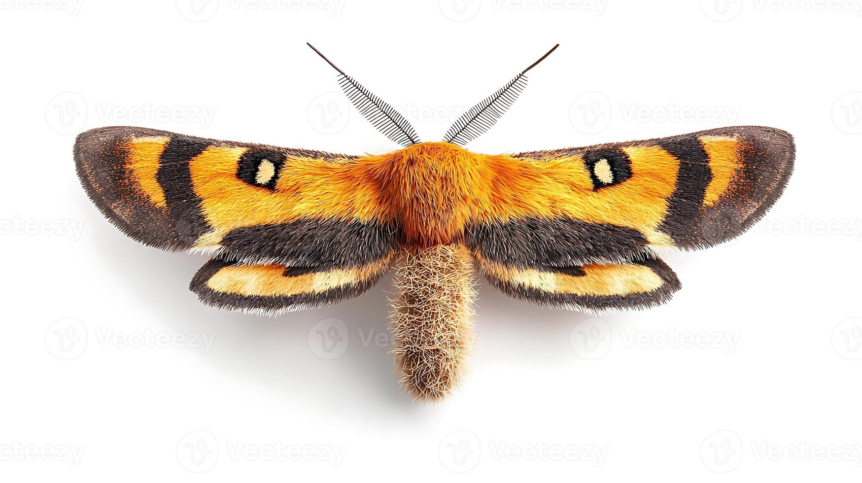 Vibrant orange and black moth displayed on a white background, showcasing intricate wing patterns photo