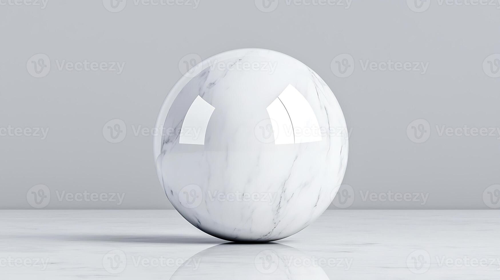 A polished marble sphere resting on a smooth surface, reflecting soft light in a minimalist setting photo