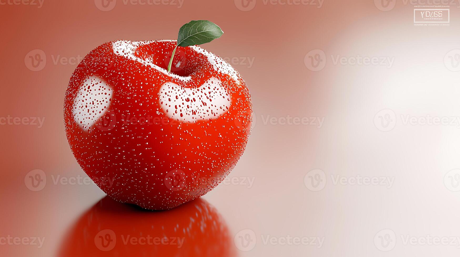 Close-up of a shiny red apple with droplets of water on a smooth surface and soft background photo