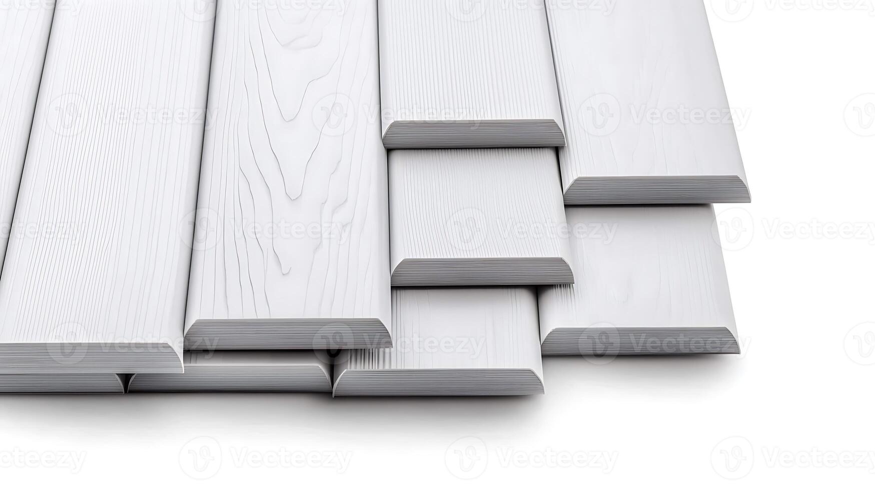 Stacked white wooden planks arranged neatly, showcasing texture and color variations, suitable for design photo