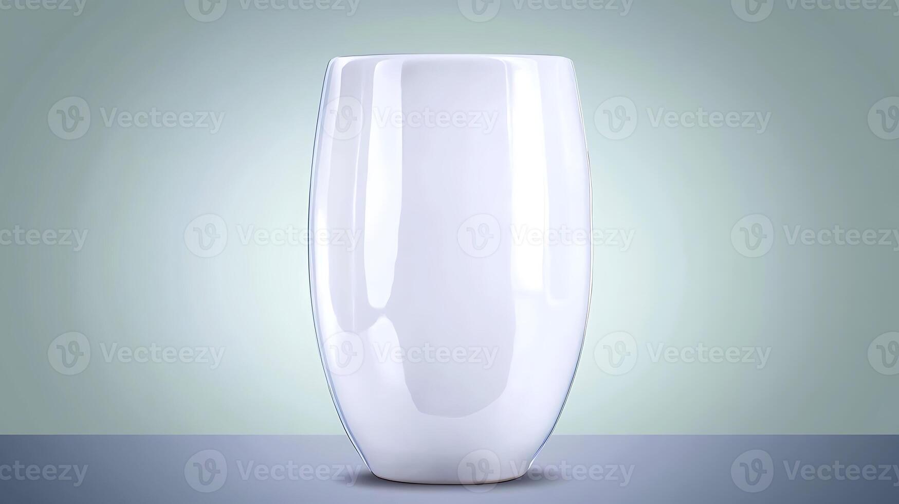 Sleek white ceramic vase on a minimalist table against a soft gradient background photo