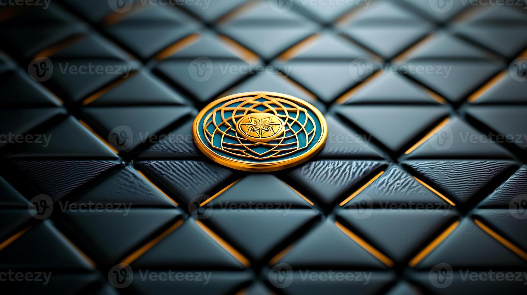 Close-up of an intricate emblem on a textured dark surface, showcasing elegance and design photo
