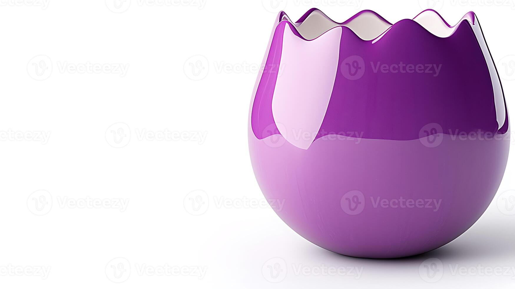 A vibrant purple vase with a scalloped edge, elegantly placed on a white background photo