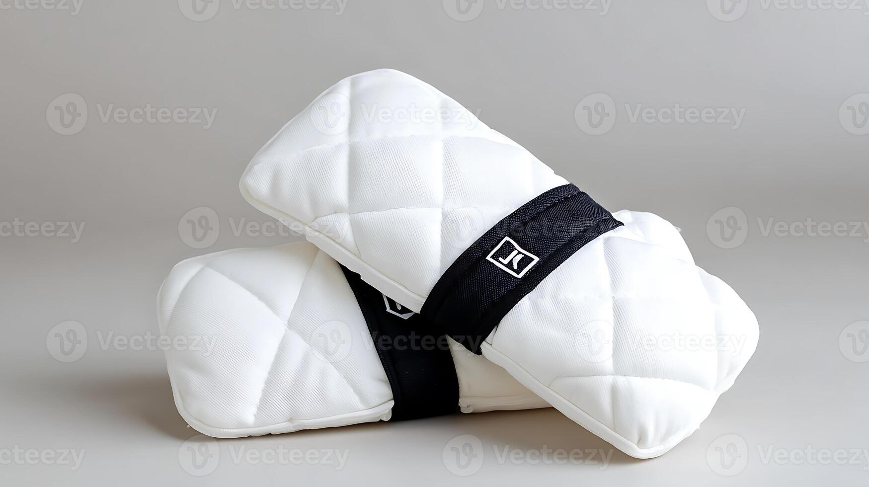 Two white quilted pillows stacked on a neutral background, showcasing their soft texture and design photo